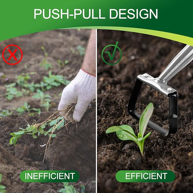 Walensee Mini Hula Hoe Garden Tool, Action Hoe for Weeding, Stirrup Hoe with 14-Inch Scuffle Loop, Gardening Weeder Cultivator, Sharp Durable Metal Hand Weed Scraper, Rake with Cushioned Grip, Grey