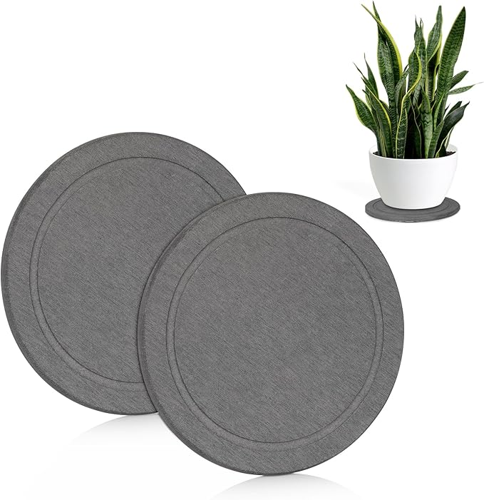 Plant Saucer Flower Pot Saucers Plant Trays for Pots Instant Dry Diatomaceous Earth Round Plant Drip Trays for Indoors Keeping Counter and Floors Dry and Clean (2Pcs Grey Small)