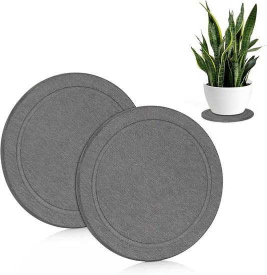 Plant Saucer Flower Pot Saucers Plant Trays for Pots Instant Dry Diatomaceous Earth Round Plant Drip Trays for Indoors Keeping Counter and Floors Dry and Clean (2Pcs Grey Small)