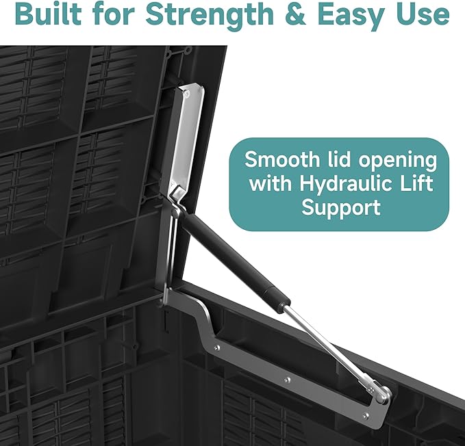 deck box,100-gallon indoor and outdoor storage box made of waterproof and sun-resistant resin material, meeting storage needs for the living room, patio, swimming pool, and toolshed（black）