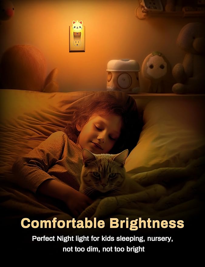 Cat Night Lights Plug Into Wall, Cute Night Light for Kids, 8-Color RGB LED Night Light with Dusk to Dawn Sensor, Nightlight for Kids Room, Bathroom, Bedroom Décor, Children Gift