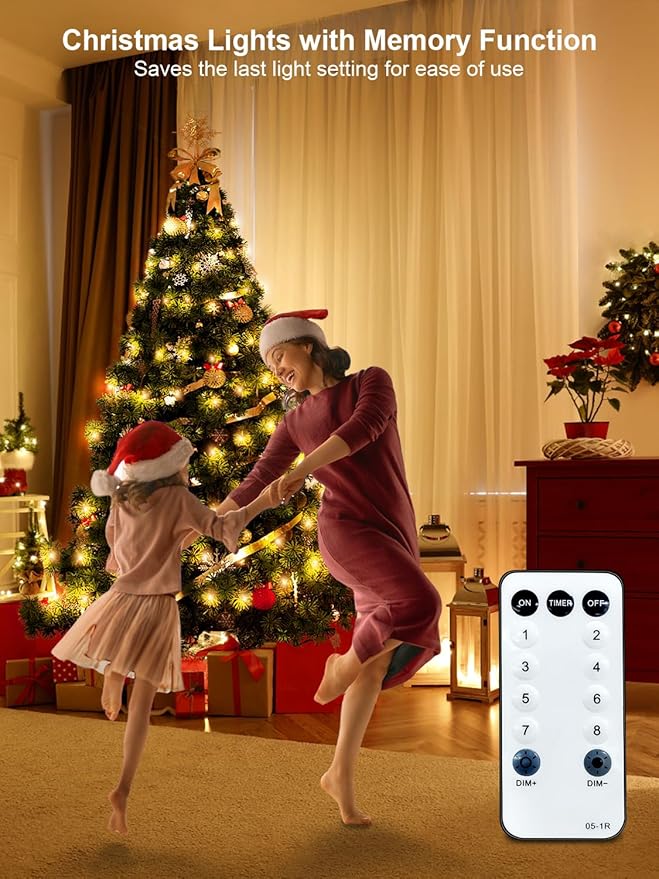 300 LED String Lights Outdoor, 100FT Warm White Christmas Lights for Outside with Remote, Timer Memory Function, 8 Modes Waterproof Fairy Lights Plug in, for Xmas Tree Bedroom Patio Party