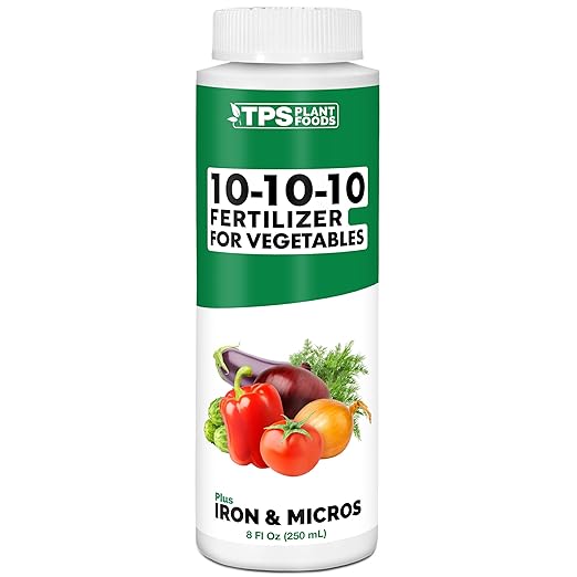 TPS NUTRIENTS Liquid 10-10-10 Fertilizer for Vegetables, Triple Ten NPK Plus Iron and Micros, Liquid Plant Food 8 oz (250mL)