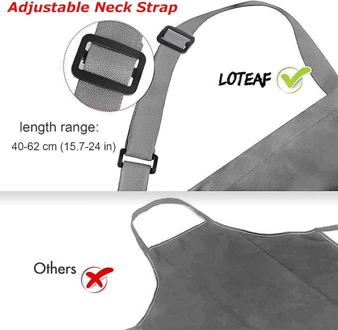 4 Packs Chef Apron, Waterproof Apron, Adjustable Aprons with 2 Pockets for Men Women, Professional Aprons for Kitchen Cooking Gardening Painting Baking Restaurant (Gray)