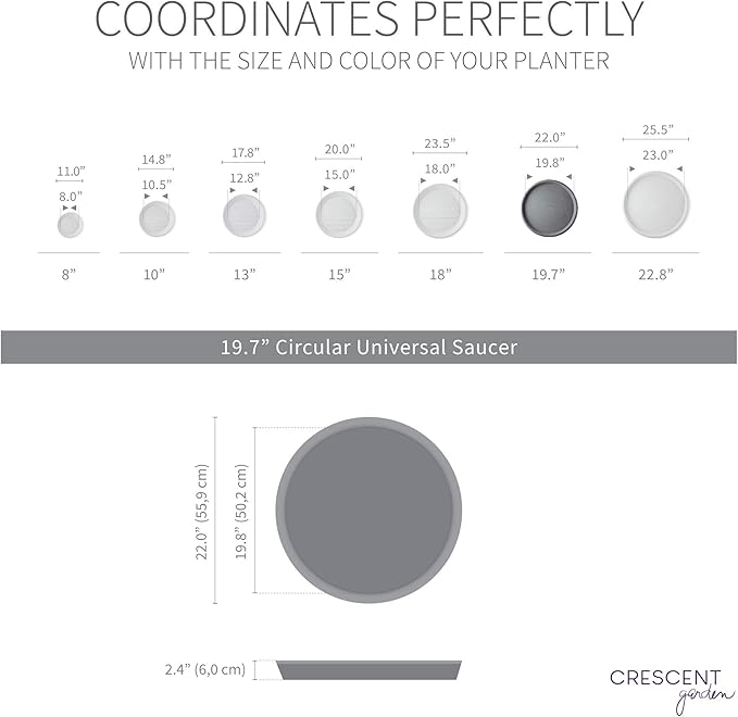 Crescent Garden Universal Round Planter Saucer, Heavy Duty Drainage Dish for Plant Pots, Large Plant Dishes Saucer, Indoor & Outdoor Plant Tray - Old Bronze (19.75 inch Inner, 22 inch Outer Diameter)