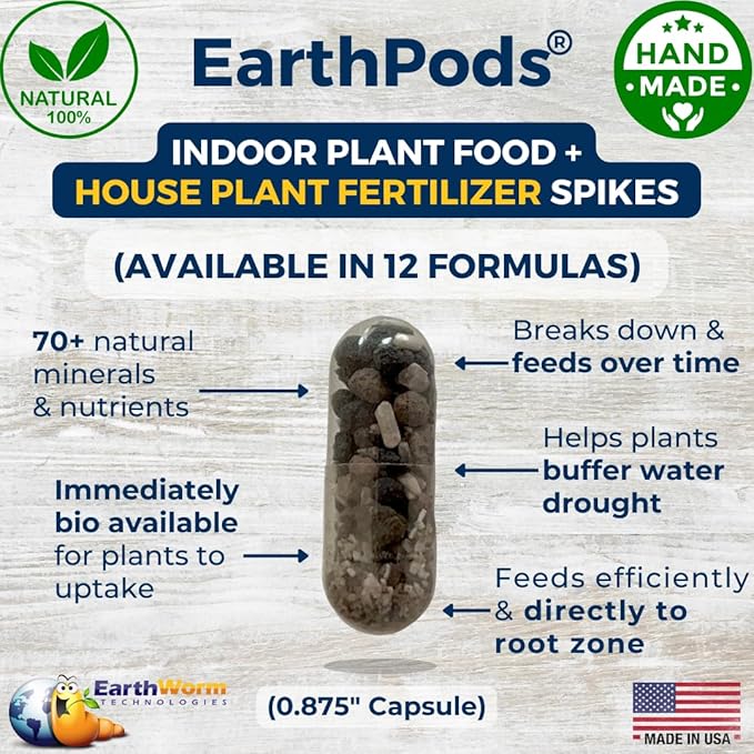 EarthPods® Indoor Plant Food Spikes – 100 Slow-Release Organic Fertilizer Capsules | Mess-Free Nutrition for Houseplants | Made in USA