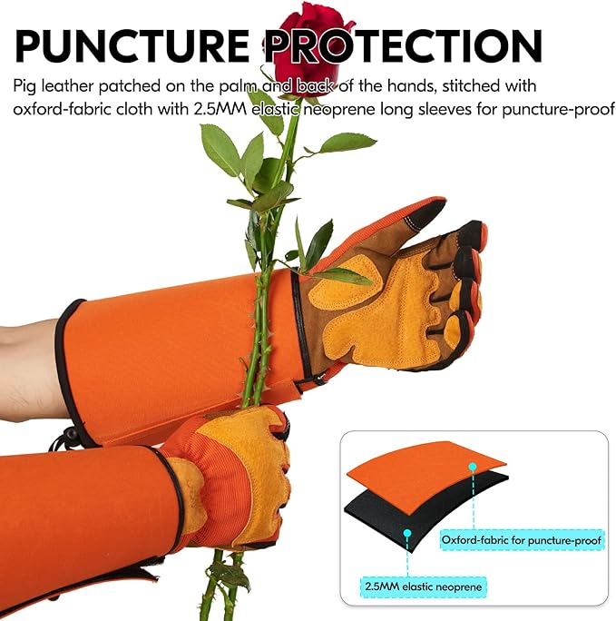 Vgo... Gardening Gloves Unisex,Safety Work Gloves,Long Sleeves Gauntlet,Puncture Proof,Touchscreen(Size XL,Orange,SL7496)