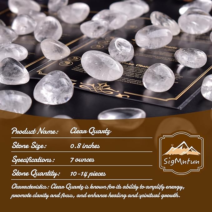 Polished Stone Set Clear Quartz Crystals, 0.8" Handpicked Tumbled Gemstones Rocks, Pebbles for Reiki, Chakra, Healing, Home Decor