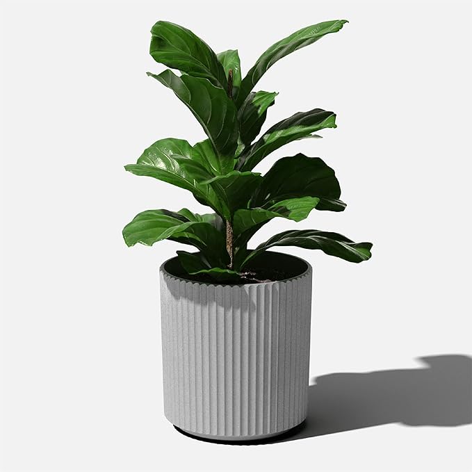 Veradek Demi Series Round Planter for Porch, Patio, Backyard | Durable Plastic-Concrete Material | Modern Décor for Tall Plants, Flowers