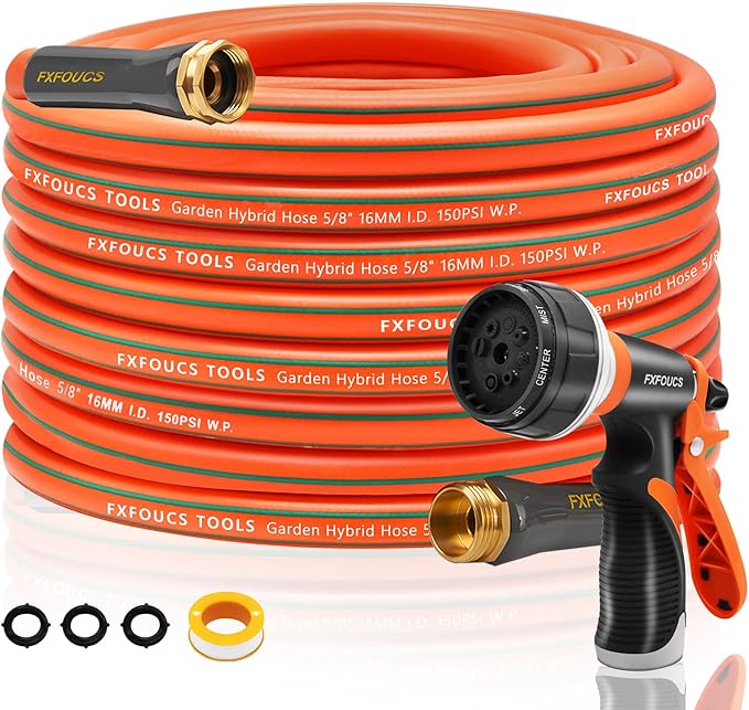 Heavy Duty Garden Hose – 5/8 Inch Flexible, Lightweight Hybrid Hose with 600 PSI Burst Pressure, Swivel Handle, and Durable Copper Male/Female Fittings (Orange with hose sprayer, 75FT)