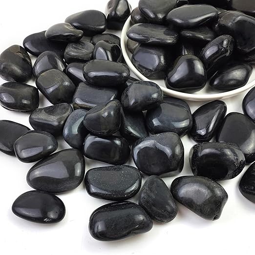 1-2.2 Inch Natural Polished Black River Rocks, 20LB Black Polished Pebbles for Garden Landscaping. Fish Tank Decorative River Rocks, Vase Filling Pebbles, Outdoor Decorative River Rocks
