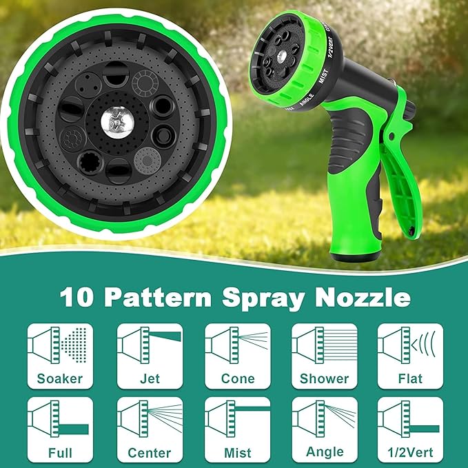 100 ft Garden Hose-No Kink,Heavy Duty,Lightweigh Flexible,Leakproof Water Hose with Sprayer Nozzle-3/4" Solid Brass Connectors-Rubber Car Hoses