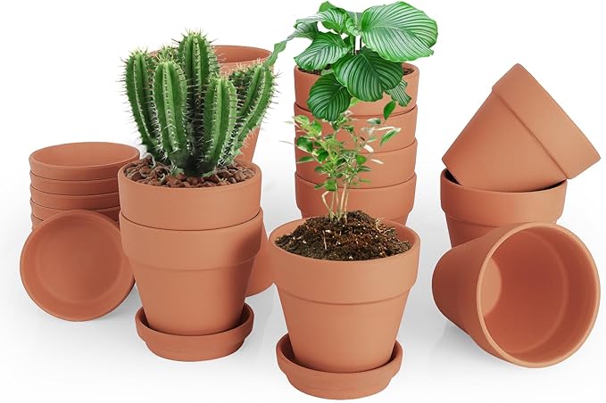 4 Inch Clay Pot for Plant with Saucer, Flower Pot with Tray, 12 Pack Small Terra Cotta Plant Pot with Drainage Hole, Terracotta Pot for Indoor Outdoor Plant, Great for Plants (4inch 12Pack)