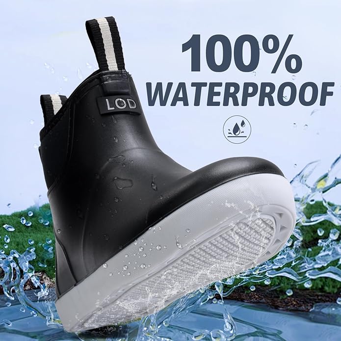 Women's Ankle Rain Boots - Slip On Waterproof Festival & Garden Shoes for Men - Comfortable Lightweight Rubber Wellies with Decorative Buckle