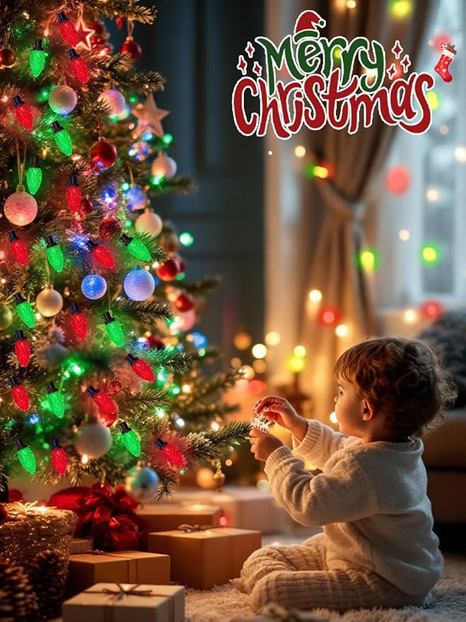 2-Pack Connectable C9 Christmas Lights Outdoor Indoor, 66 FT 100 LED Christmas String Lights Plug in with 8 Modes & Timer, Waterproof Fairy Twinkle Light for Xmas Tree Yard Decorations (Red and Green)