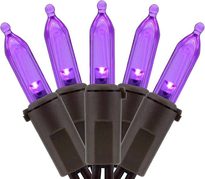 YULETIME 200 Purple LED Christmas Lights, 66 Feet Brown Wire UL Certified Commercial Grade Holiday String Light Set