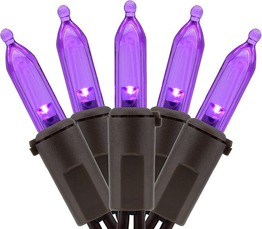 YULETIME 200 Purple LED Christmas Lights, 66 Feet Brown Wire UL Certified Commercial Grade Holiday String Light Set