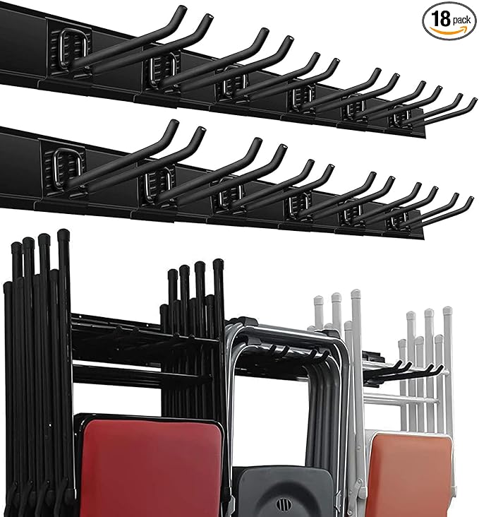Wallmaster Garage Storage Organization Wall Mount, Garden Tool Rack Organizer Heavy Duty Folding Chair Hangers with 12 Adjustable Hooks 96inch Tracks Max Load 900lb