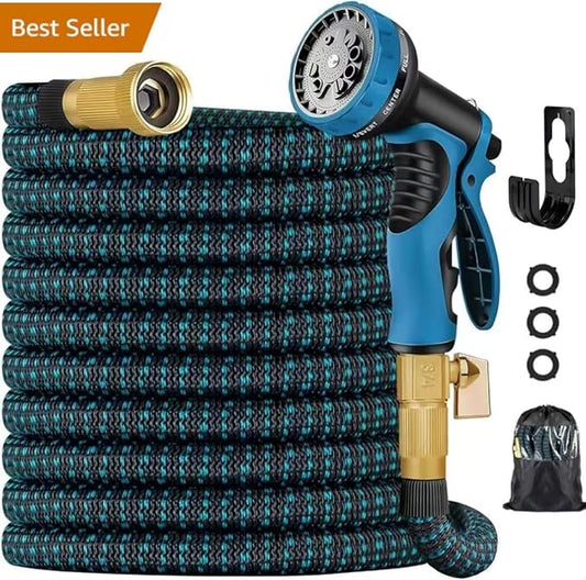 75 ft Expandable Garden Hose - Kink Free Flexible Water Hose 75ft with 10 Pattern Spray Nozzle, 3/4 Solid Brass Connectors, Retractable Latex Core - Lightweight Expanding Hose