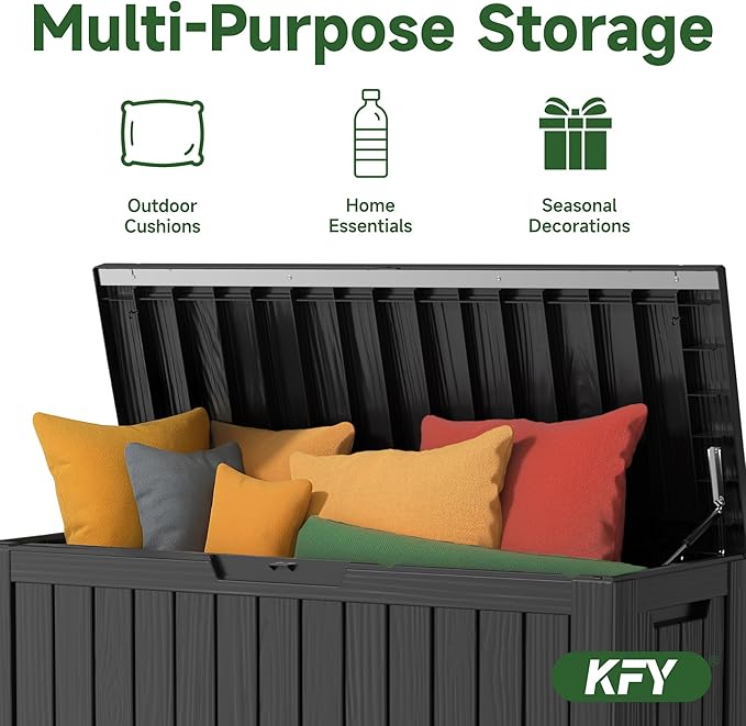 80 Gallon Waterproof Resin Deck Box, UV Resistant Outdoor Storage for Garden, Patio, Porch, Delivery, Striped Black