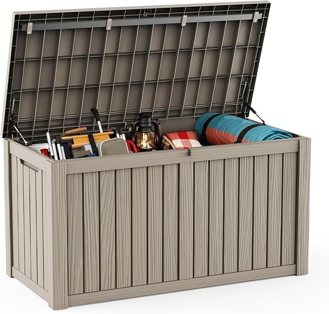 DRATO 150 Gallon Outdoor Storage Box, Large Waterproof Deck Box, Lockable Resin Storage Container with Reinforced Support for Patio Cushions, Garden Tools, UV-Resistant Outdoor Chest