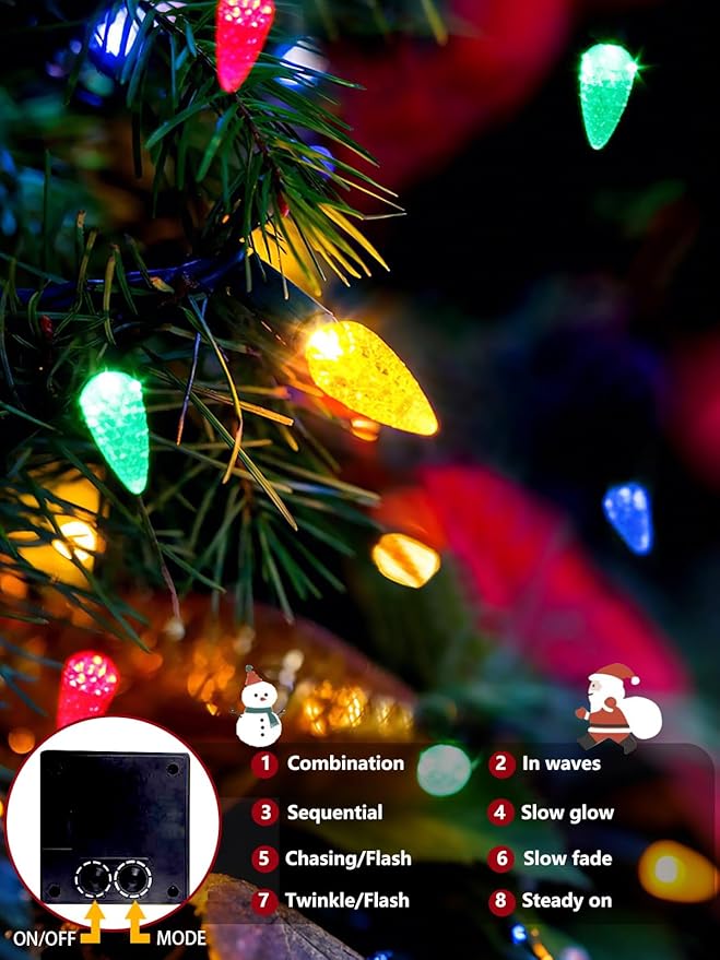 C6 Solar Christmas Lights Outdoor, 100 LED 40FT Christmas Decorations Outdoor Waterproof, Solar String Lights for Outside with 8 Modes, Fairy Twinkle Light for Tree Garden Yard Xmas Decor (Multicolor)
