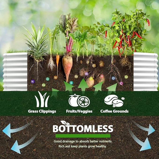 A ANLEOLIFE 4-Pack 6X3X2ft & 8X4X2ft Deep Root Galvanized Raised Garden Beds Outdoor for Planting Vegetables Flowers Herb, Antique White