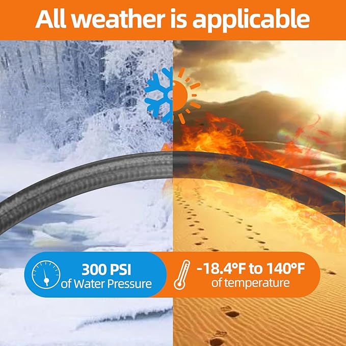 Garden Water Hose 100 ft x 5/8 in Heavy Duty, Flexible and Lightweight, Burst 600 psi, Kink-less Hybrid Rubber Pipe for Backyard, 3/4'' Brass Fittings, Black