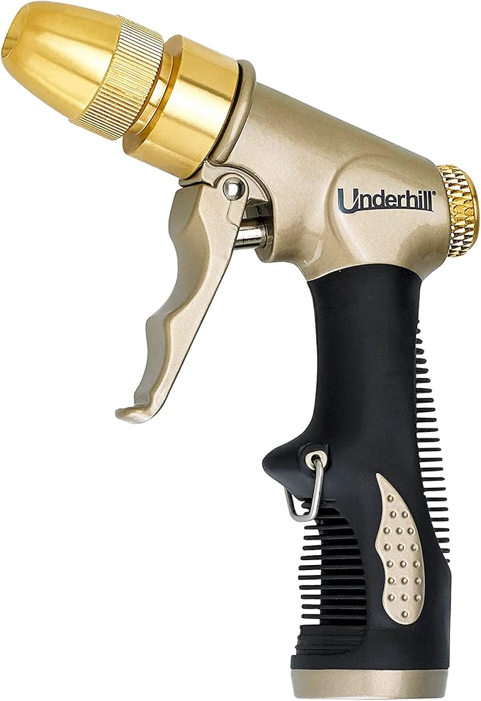 Underhill Prospray Gold Series Garden Water Hose Gun Nozzle Sprayer Head, 3/4-Inch Thread Inlet, Jet Attachment, Heavy-Duty Metal, Adjustable, NG200-P