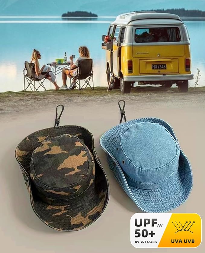 Men's Bucket Hat Camo Outdoor Sun Protection, Breathable Quick-Dry Fishing Gardening Hiking Hat ,UPF50+ Cotton Wide Brim