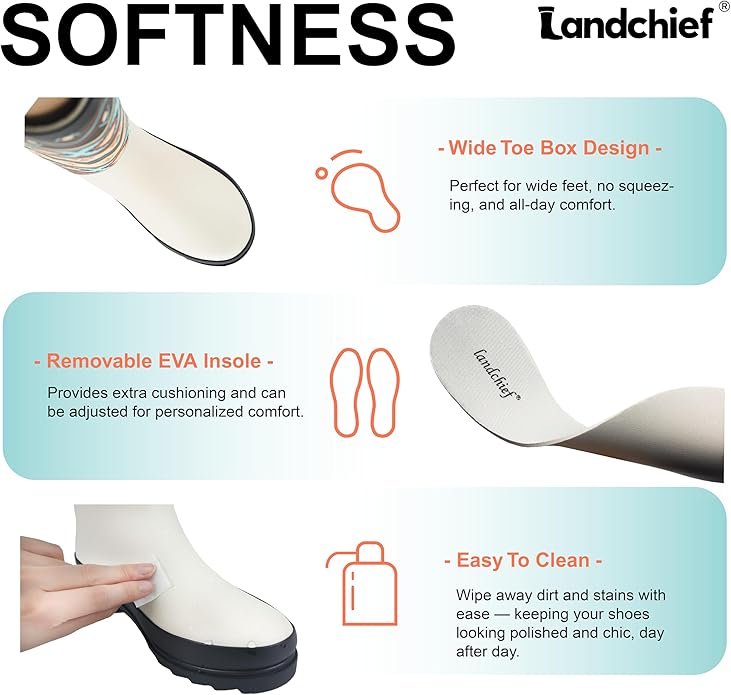 landchief Rain Boots for Women, Waterproof Ladies Tall Knee High Rubber boots,Comfort Garden Boots Anti-Slip Mid Heel Women Rain Shoes Outdoor