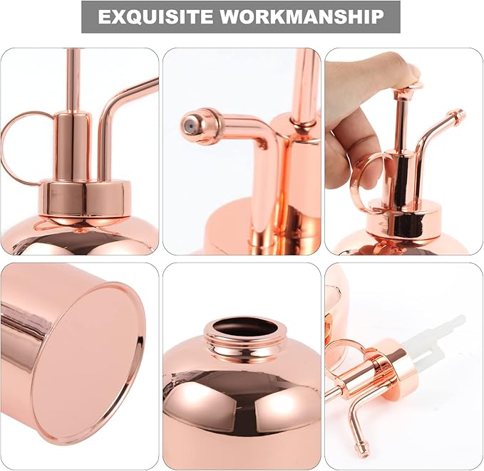 Plant Mister Spray Bottle, Metal Stainless Steel Plant Sprayer Mister, Small Watering Can Plant Spritzer with Top Pump for Indoor House Air Plants Succulents Outdoor Garden Decorative(Rose Gold)