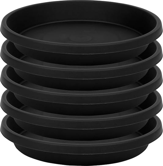 Plant Saucer 5 Pack 6 Inch, Sturdy 8 10 12 14 16 18 20 Inch Plant Trays for Pots, Water Catcher Tray for Plants, Plastic Plant Saucers for Indoors (6inch-Black)