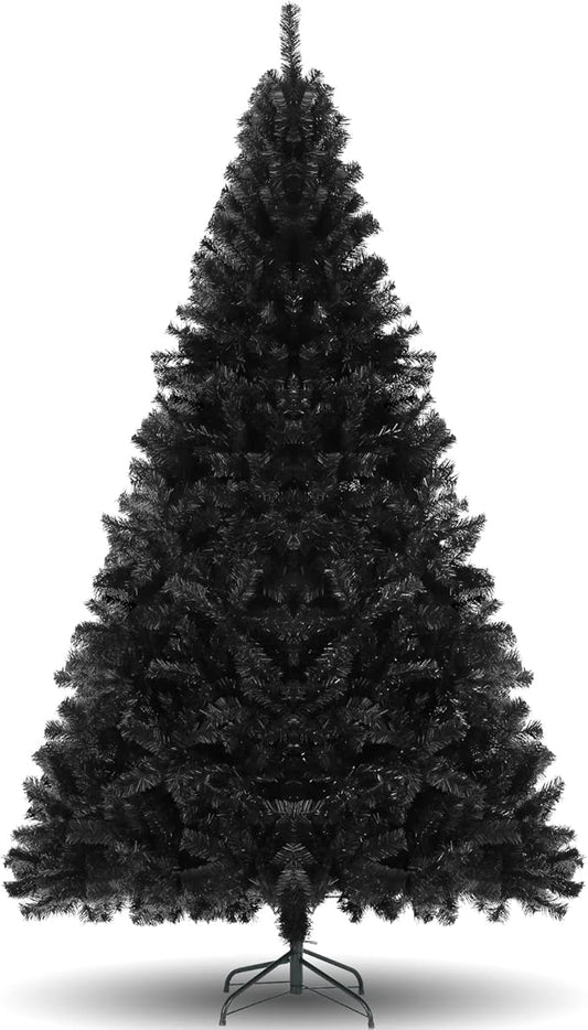 6FT Unlit Halloween Black Artificial Christmas Tree for Holiday Decoration, Premium Hinged Spruce Xmas Tree with 800 Branch Tips and Foldable Metal Stand for Home, Office, Party