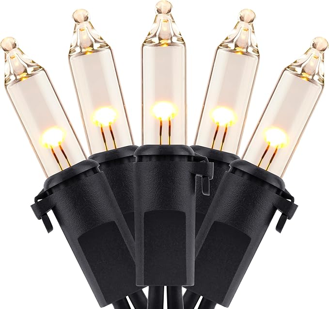 YULETIME 100 Count Clear Warm White Christmas Lights, 33 Feet Black Wire UL Certified Incandescent-Like LED Mini String Lights