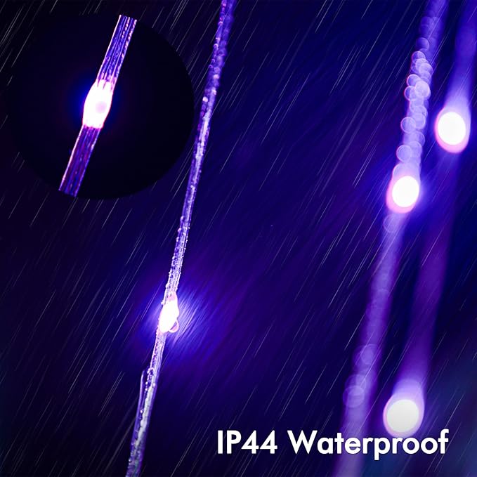 Outdoor Christmas Decorations, 16.4FT RGB Color Changing Christmas Hanging Waterfall String Lights with Star, APP Remote Control, DIY Multi-Color Lightshow, Music Sync, Xmas New Year Decor