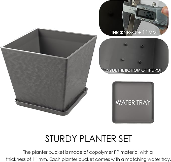 Kozyard 4Packs Taper Planter Indoor Outdoor Plant Pots with Tray Collecting Water for Porch, Patio, Backyard Planters Modern Décor for Tall Plants, Flowers