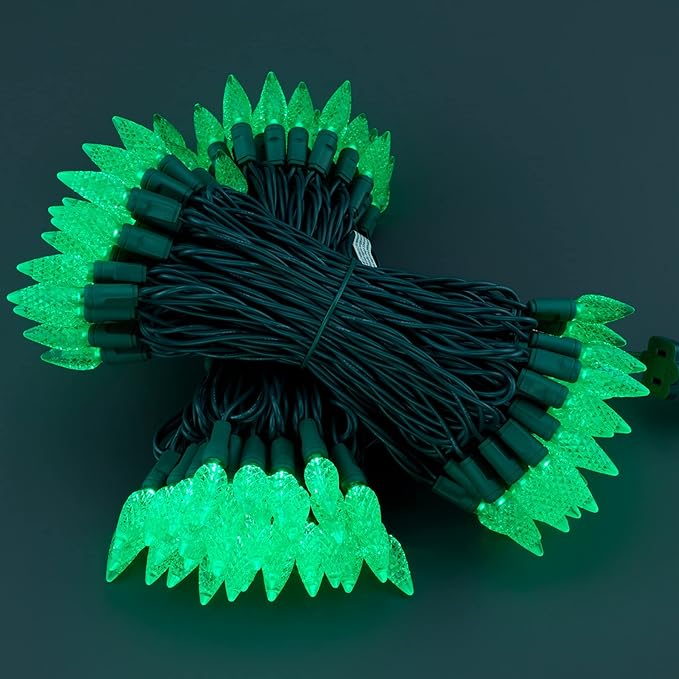 YULETIME Green One-Piece C6 Strawberry Christmas Lights 140 Count 71 Feet, 2 Sets 70 LED 35.5 ft High Waterproof UL Certified String Light (Green)