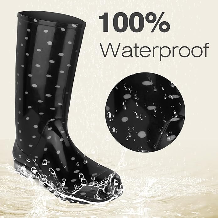 DaeRainy Tall Rain Boots for Women, Knee High Waterproof Slip On Garden Boots