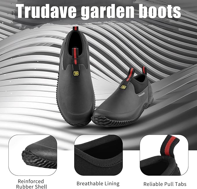 Trudave Garden Shoes for Men & Women, Waterproof Rubber Shoes with 4.5mm Neoprene, Womens Rain Boots for Gardening,Size 6-13