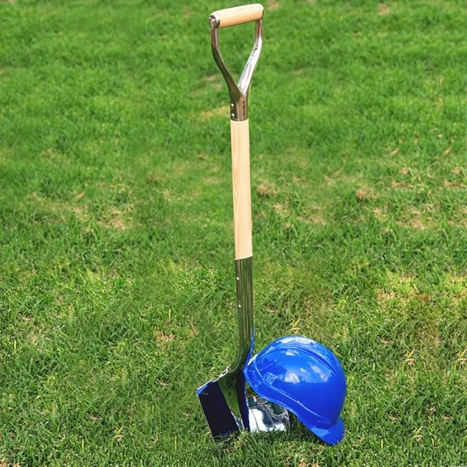 Truper 33127 Polished Chrome Ceremonial Shovel - High Carbon Steel Blade with Steel D American Ash Handle, Extended Socket, 14 Gauge Blade, 27-Inch