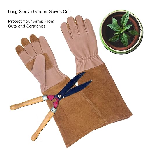 HLDD HANDLANDY Long Gardening Gloves, Pigskin Leather Thorn Proof Rose Pruning Glove for Men & Women, Breathable Work Gloves for Yard Work, Cactus, Bush, Blackberry, Great Gift for Gardener