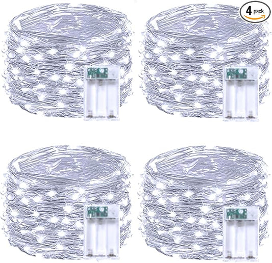 4 Pack 60 LED Christmas Fairy Lights Battery Operated with Timer, 20FT Waterproof Twinkle Lights Indoor Outdoor, String Lights for Bedroom, Wedding, DIY, Centerpiece, Christmas Decorations(Cool White)