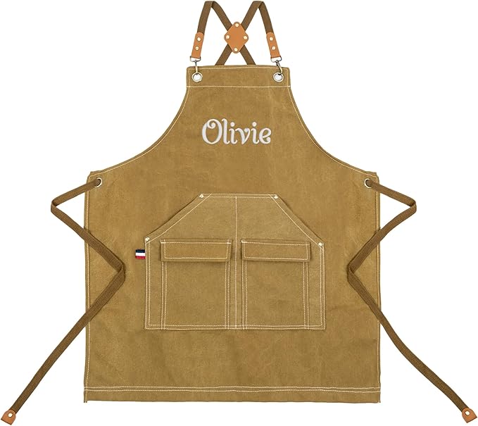 Personalized Chef Aprons for Men Women Canvas Cross Back Heavy Duty Work Apron for Coffee Shop Bartender Bistro Woodworking