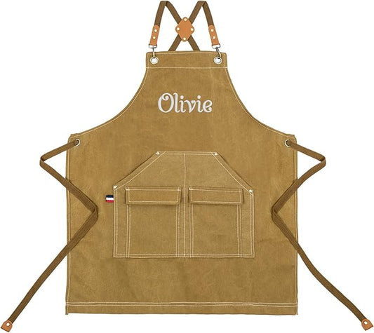 Personalized Chef Aprons for Men Women Canvas Cross Back Heavy Duty Work Apron for Coffee Shop Bartender Bistro Woodworking