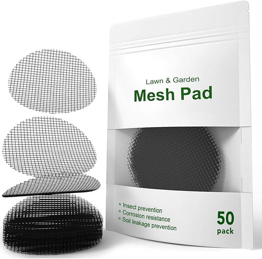 LE TAUCI Plant Pot Hole Mesh Pads, 2-Inch Round Flower Pot Drainage Covers, Prevent Soil Loss, Durable Reusable, Bonsai Bottom Grid Mat, Gardening Essentials, 50-Pack