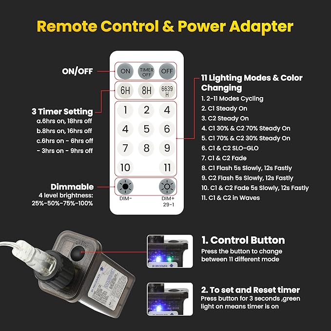 Color Changing Christmas Lights, 338ft 1000 LED White & Multicolor String Lights with Remote, 11 Modes Waterproof for Christmas Party, Garden, Xmas Tree Decorations