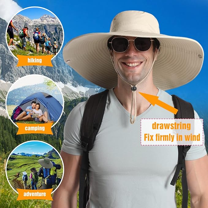 HUAMULAN 6" Super Wide Brim Sun Hats, Men and Women Bucket Hat for Fishing Hiking Garden Lawn Work Safari Camping Outdoor