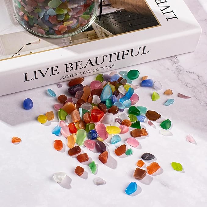 0.88 LB Cat Eye Stones for Aquarium, Polished Aquarium Fish Tank Gravel Rocks Pebbles Crushed Tumbled Stone Chips for Garden|Vase Filler|Fish Turtle Tank Decorations