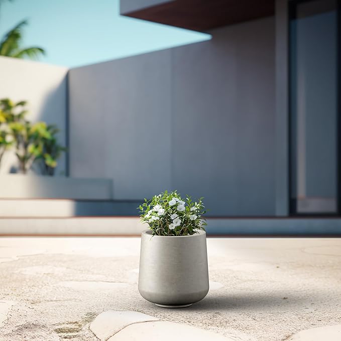 Kante 11.6" Dia Round Concrete Planter, Outdoor Indoor Large Plant Pots Containers with Drainage Hole and Rubber Plug for Home Garden Patio, Weathered Concrete